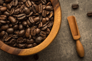 Coffee Beans in Wooden Bowl