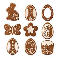 Happy Easter lettering, Gingerbread in the form of eggs. Spring holidays, Easter background. Vector illustration EPS10.