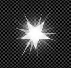 White bright glowing and shining star flares effect isolated on transparent background. Vector illustration