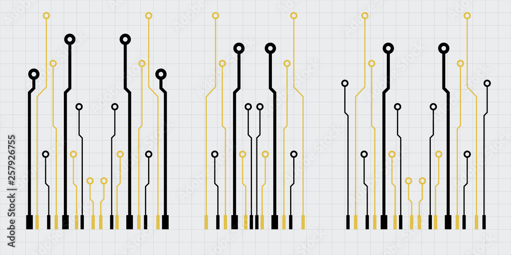 Poster Vector circuit board elements on grid. Design elements for circuit board illustration