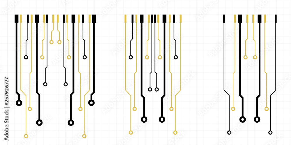 Poster Vector circuit board elements on grid. Design elements for circuit board illustration