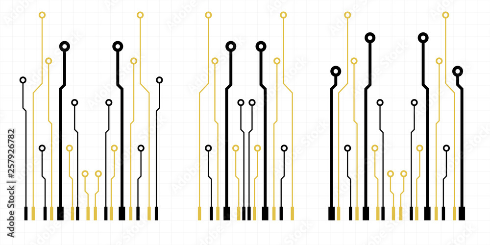 Poster Vector circuit board elements on grid. Design elements for circuit board illustration