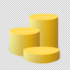 Realistic golden podium, stand or pedestal isolated on transparent background. Vector illustration