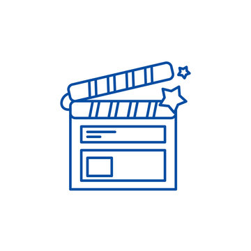 Film shooting line concept icon. Film shooting flat  vector website sign, outline symbol, illustration.