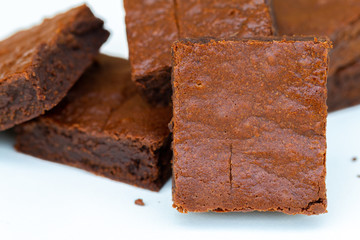 Close up homemade chocolate brownies with copy space