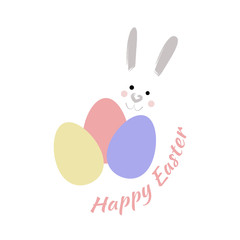 Happy Easter. Rabbit and easter eggs.
