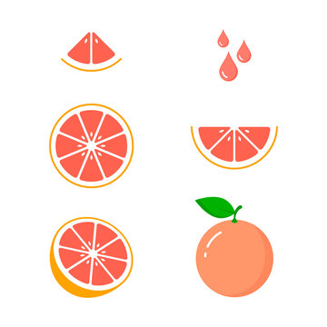 Grapefruit Icon Set On White Background, Vector Isolated Illustration