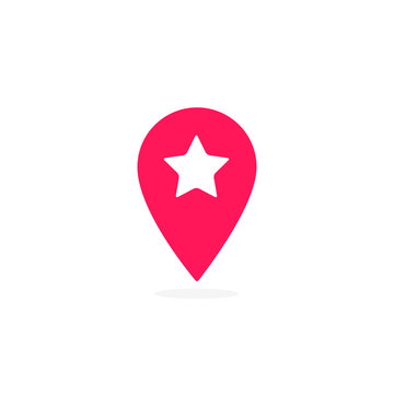 Map pointer with star icon, vector isolated simple illustration