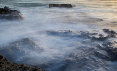 beautiful seascape long exposure in sunset tifnit morocco