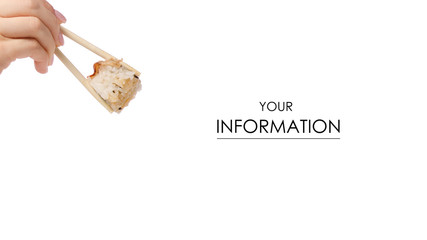 Sushi roll in hand pattern on a white background isolation