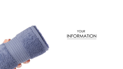 The blue towel roll in hand pattern on white background isolation