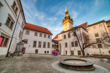 Brno Old Town Hall with a Small Square and Old Tower at Sunset, Czech Republic