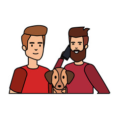 young and casual couple men with dog