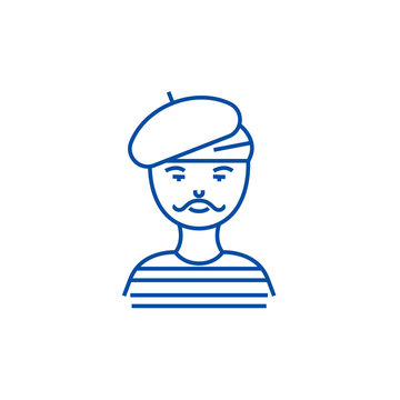 recommend clip art: French man,artist,mime line concept icon. French man,artist,mime flat  vector website sign, outline symbol, illustration.