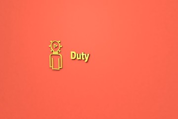 Text Duty with yellow 3D illustration and red background