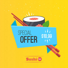 Sushi origami banner special offer on rolls. Vector illustration Japanese food.