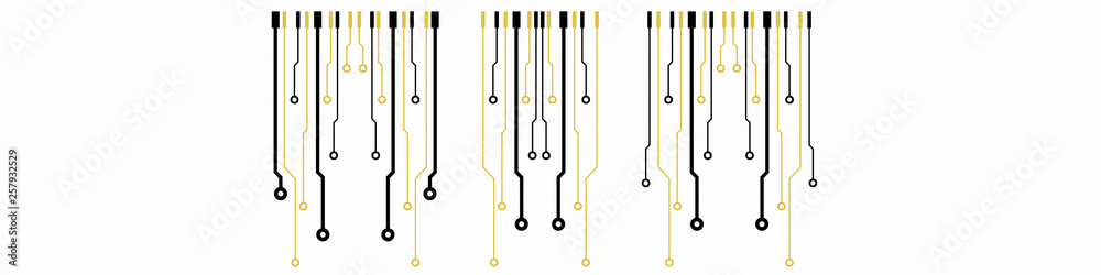 Poster Vector circuit board elements on grid. Design elements for circuit board illustration