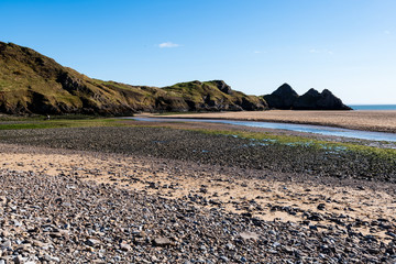 Three Cliffs Bay south coast beach the Gower Peninsula Swansea Wales uk
