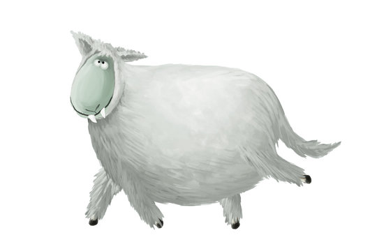 Funny cartoon sheep in wolf's costume. Nice positive illustration about transformation, character, card element, clip art on white background