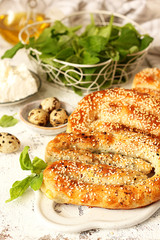 Homemade burek with cheese and spinach