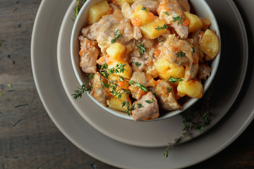  Irish stew sprinkled with green thyme.