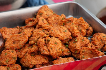 fried meat pasty deep balls , thai delicious food background .