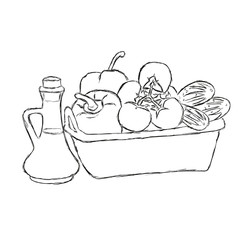 Food basket with vegetables hand drawn vector illustration.