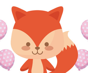 cute fox with balloons helium