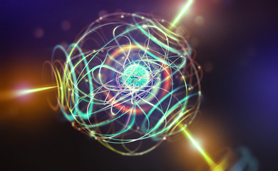 Abstract 3d illustration of artificial intelligence. Information flows and neural networks. High-tech cyberspace concept of processor of future