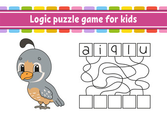 Obraz premium Logic puzzle game. Learning words for kids. Find the hidden name. Education developing worksheet. Activity page for study English. Game for children. Isolated vector illustration. Cartoon style.