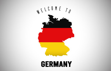 Obraz premium Germany Welcome to Text and Country flag inside Country border Map Vector Design.