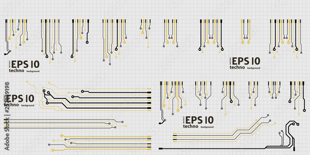 Poster Vector circuit board elements on grid. Design elements for circuit board illustration