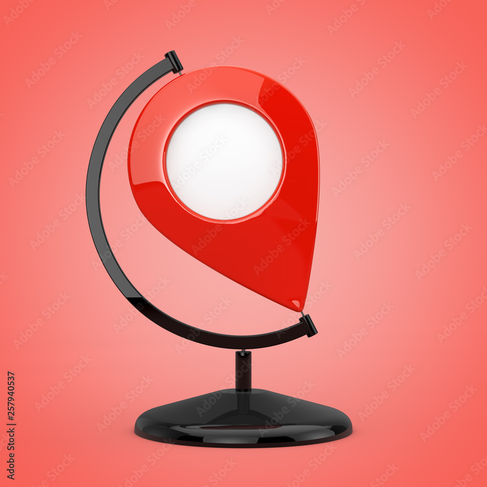 Poster map pointer pin in the shape of earth globe. 3d rendering