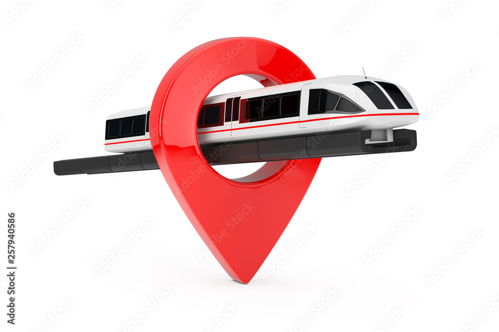 Poster Super High Speed Futuristic Commuter Train with Target Pin Pointer. 3d Rendering
