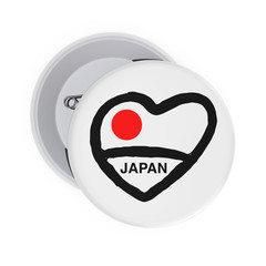 Love Japan Concept. White Pin Badges with Heart, Japan Flag and Sign. 3d Rendering