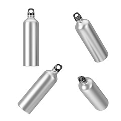 Aluminum Sport Metal Drinking Water Bottles in Different Position. 3d Rendering