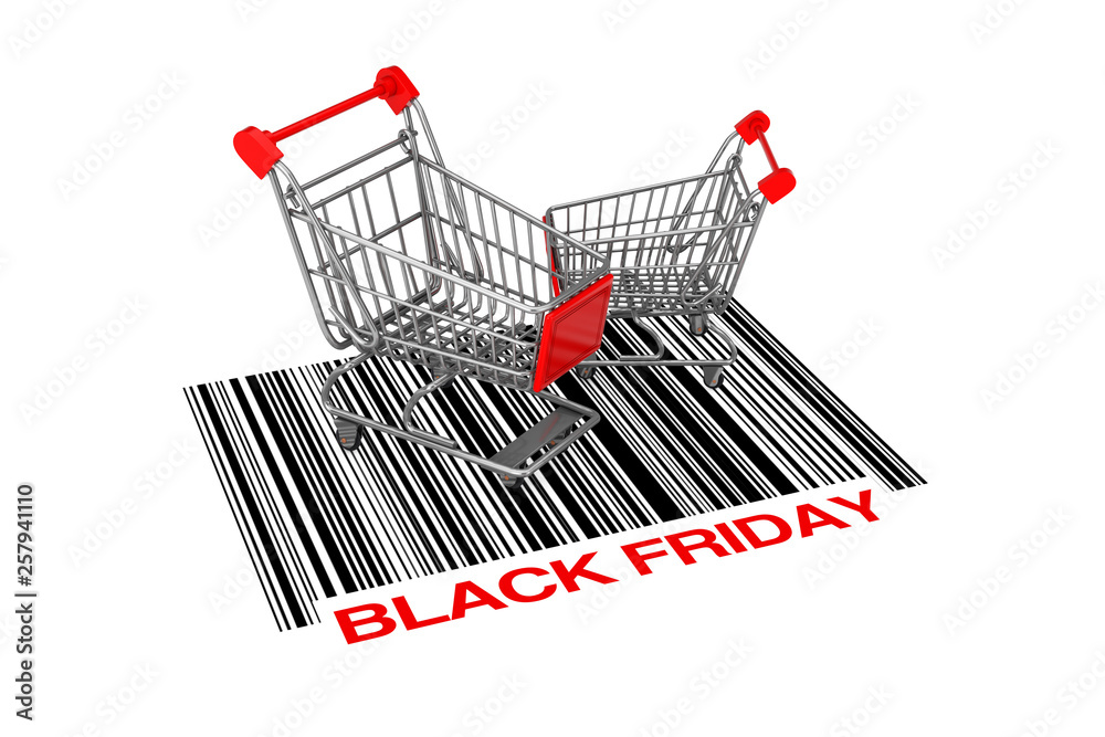 Aufkleber two empty shopping carts over abstract bar code