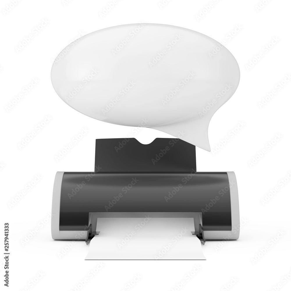 Aufkleber digital inkjet printer with blank white speech bubble mockup. 3d rendering