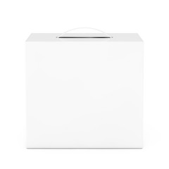 Blank White Cardboard Box Mockup with Plastic Handle. 3d Rendering