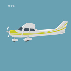 Small private plane vector illustration. Single engine propelled aircraft. Vector illustration. Icon. Sideview