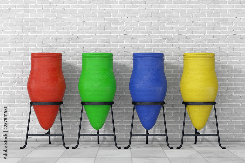 Poster Multicolour Clay Trash Bin Pots. 3d Rendering