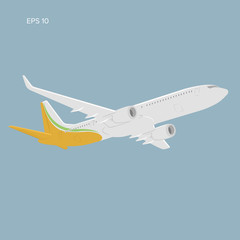 Modern twin engine jet airliner vector illustration. Large commercial passenger aircraft.