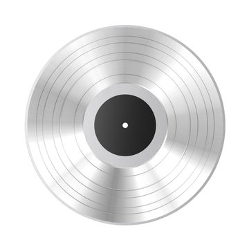 Silver Vinyl Record with Black Blank Label. 3d Rendering