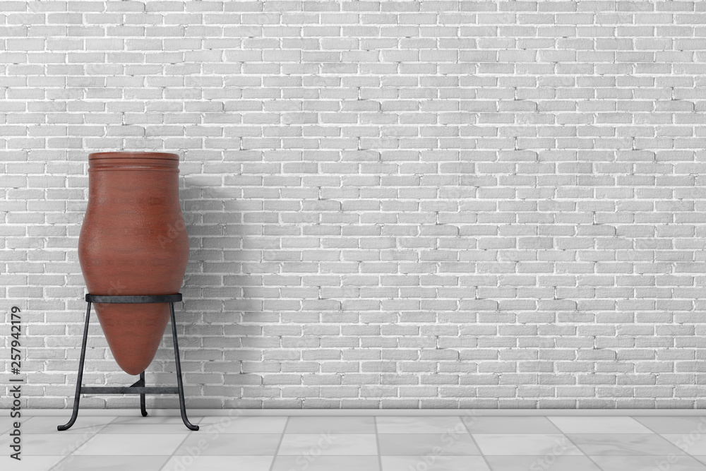 Poster clay trash bin pot. 3d rendering