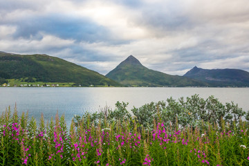 clouds over a fjord on Senja island in Norway