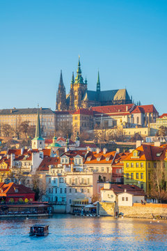 Exterior view of Mala Strana town and St. Vitus Cathedral against clear sky
