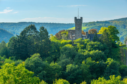 View of Saarstein castle surrounded by trees