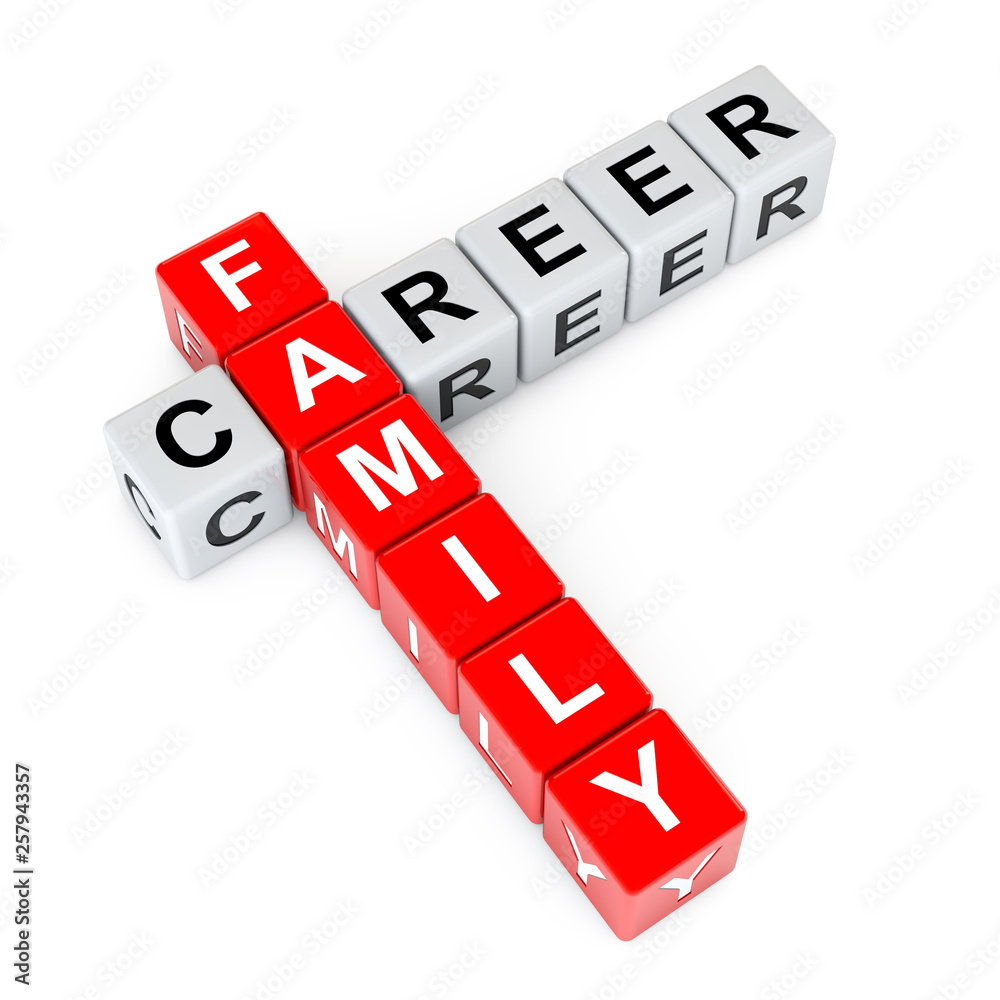 Aufkleber Choice Between Family and Career Crossword Puzzle Cube Blocks. 3d Rendering