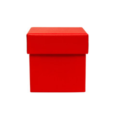 Fototapeta premium Red cardboard gift box. packaging for shopping and gifts. Red box isolated. Front view