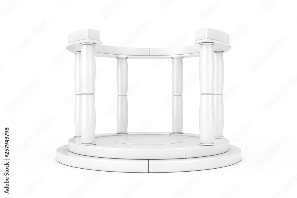 Poster white antique podium with columns in clay style. 3d rendering